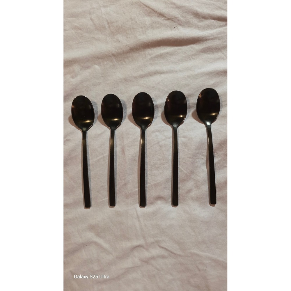 Cambridge Silversmiths Black Matte Teaspoons Set of 5 Modern Flatware Spoons